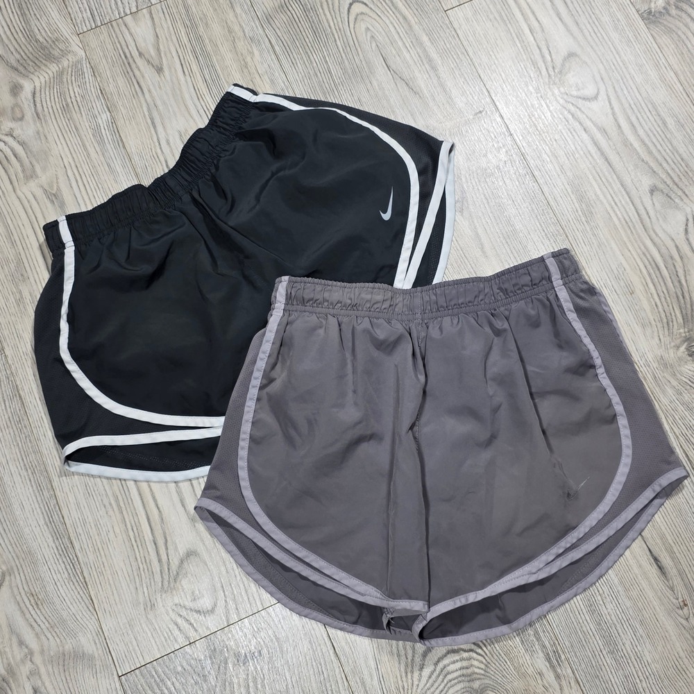 2 Nike Dri Fit Tempo Running Shorts- Gray Black - Womens Small